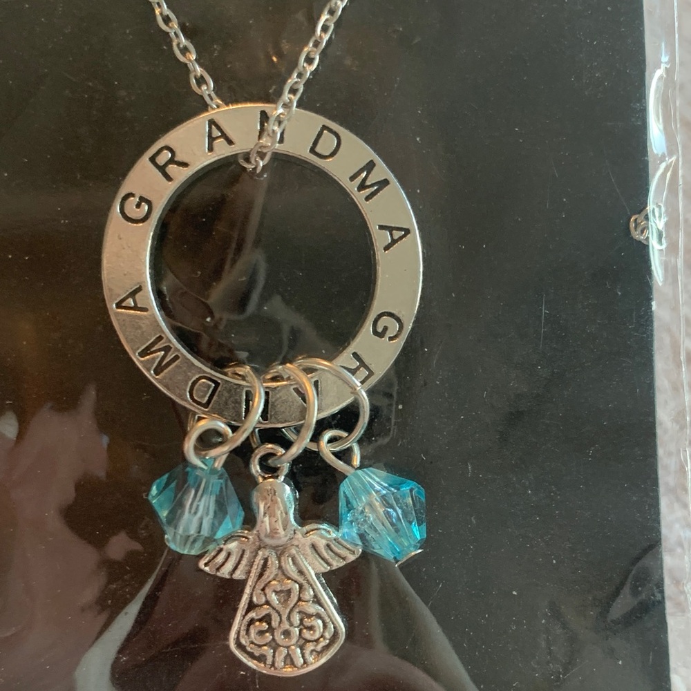 New Grandma Angel Necklace Silver-tone Aqua Blue Spring Festival Accent Beads